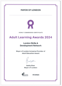 LSDN won Adult Learning Awards 2024 Adult Learning Awards Certificate